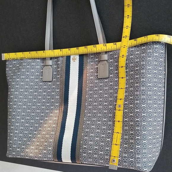 nwot Tory Burch Large Gemini Link Canvas Zip Top Tote, Gray Heron / 997 - Picture 13 of 14